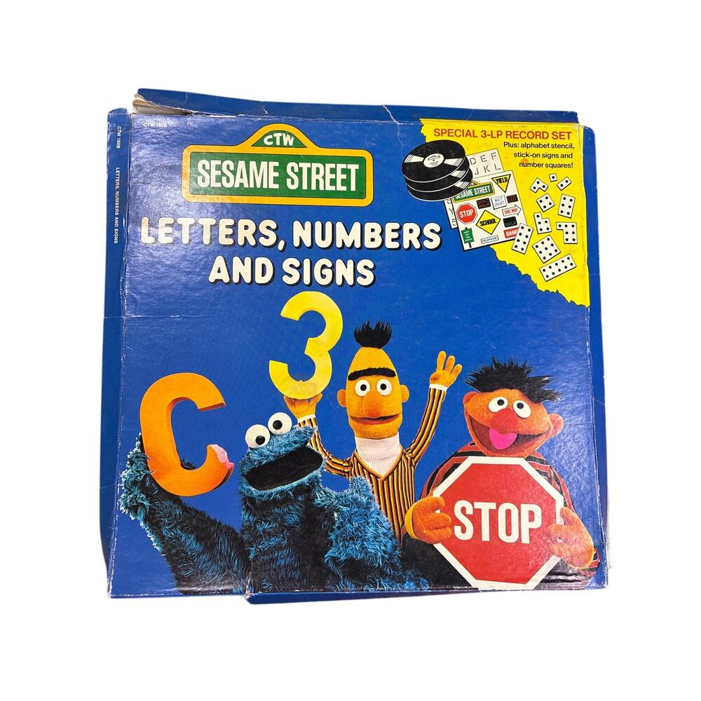 1977 SESAME STREET Letters Numbers Signs 3 LP Box no stickers